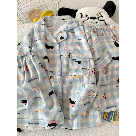 猫人 MiiOW睡衣女夏季2025新款云朵棉短袖短裤青少年女士套装可外穿三件套装 9922#云朵棉三件套 M [比普通面料柔软3倍]