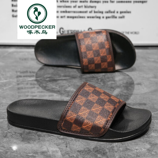 Specht Frühlings- und Sommer neue Hausschuhe Herren Sommer Outdoor Fashion Plaid Herren Strand Sandalen koreanische Flip-Flops Anti-Slip Room 679 Schwarz 38 Einen Größe klein
