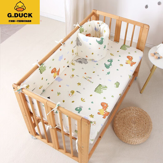 G.DUCKKIDS婴儿床床围一片式纯棉防撞围栏挡布儿童拼接床床围软包可拆洗定制 快乐小恐龙床围【高度40cm】 长度150cm