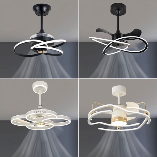 Opp Lighting (OPPLE) 2024 new invisible ceiling fan lights, large wind power household dining room, bedroom electric fan integrated chandelier mute invisible model 9227/black 60CM frequency converter remote control + direct