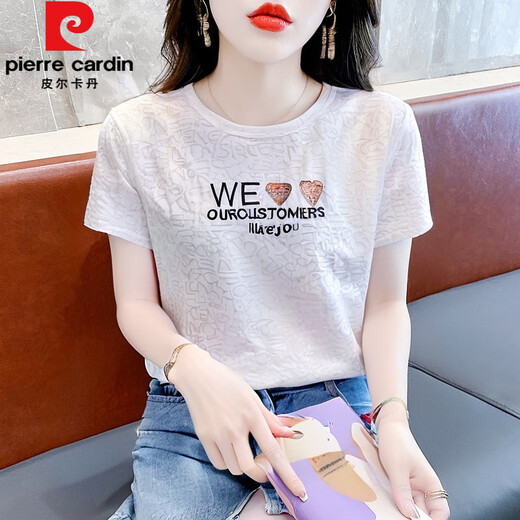 Pierre Cardin Pure Z Baumwolle kurzärmelige 2025 Neue Frauen-Front-Schulter-T-Shirt für Frauen vorne und vielseitig und modisch altersreduzierendes Schlampenkörper 6227 Pink S (Empfohlen 80 Jin [Jin gleich 0,5 kg] bis 95 Jin [Jin gleich 0,5 kg]))