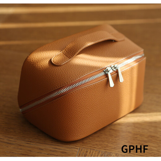 GPHF Japan Exquisite Genuine Leather Cosmetic Bag Small Portable Toiletries Bag Women's Cowhide Travel Storage Bag Brown