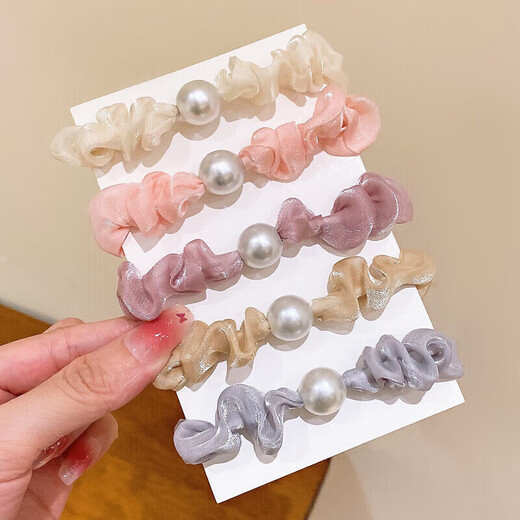 IMIESEVE children's hair accessories, pearl headband, high-end hair tie, simple pearl headband, Korean style super fairy organza imitation pearl, organza pearl hair tie, 2 pack, mixed color-