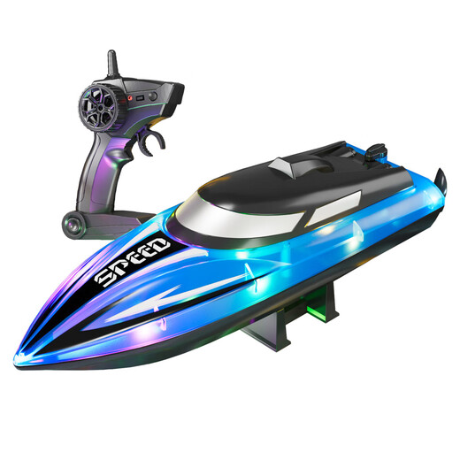 IGNB high-speed remote control boat can be launched into the water and rechargeable remote control speed boat simulation children's toy super large boat model boy's birthday gift 25cm blue (3 battery version plays for 100 minutes) handle type