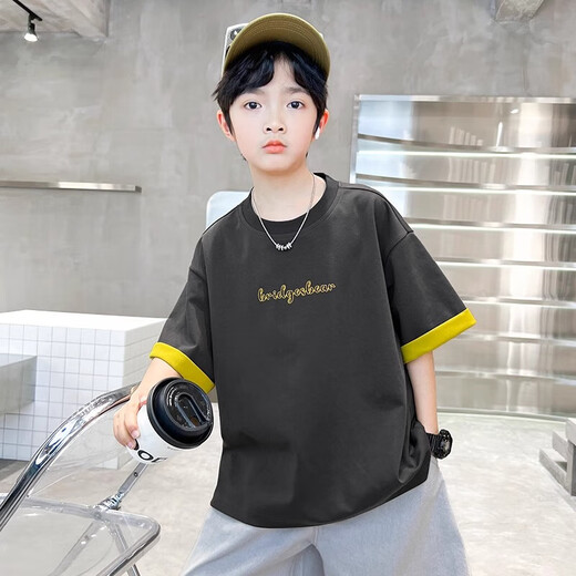 Boys summer short-sleeved T-shirt 2025 new medium and large children boys summer tops handsome thin style trendy brand t CQS-T139 lake blue 160