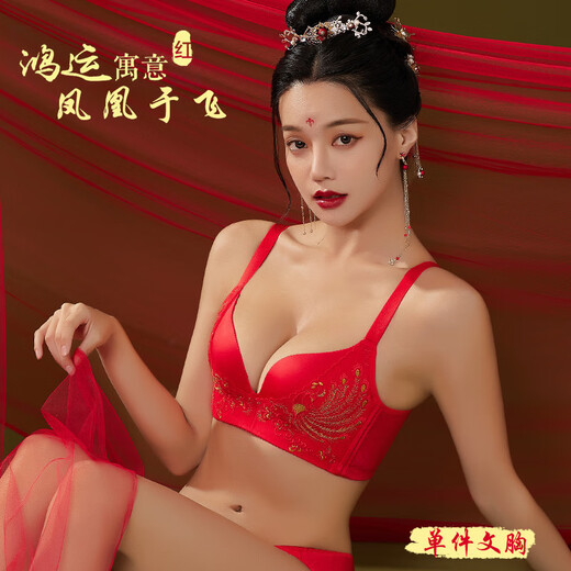 维多利亚的格调本命年结婚红色内衣女刺绣无钢圈防下垂收副乳聚拢上托文胸罩套装 6624【礼盒装】 80C