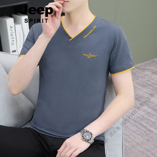 Jeep Spirit High Quality Thin Blanc Men pour hommes V pour hommes en V Corme courte à manches courtes Shirt Base Youth Top Summer Nouveau coton pur T-shirt noir Q694 Garde courte 3xl