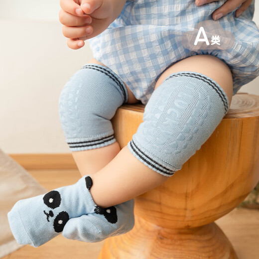 Baby knee pads spring and summer breathable cotton baby toddler anti-fall socks dotted anti-slip children's knee pads soft and waxy Panda 1 pair 1-3 years old