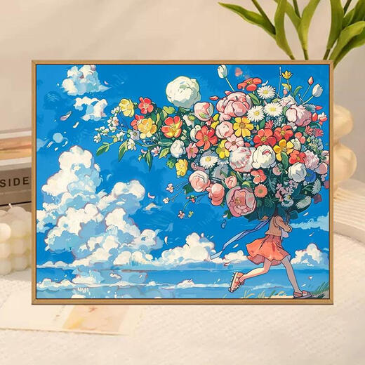 三栖虎宫崎骏系花卉数字油画diy手绘画画填色丙烯油彩涂色填充油画 X9734 3040色块较小不好画油画套餐+L