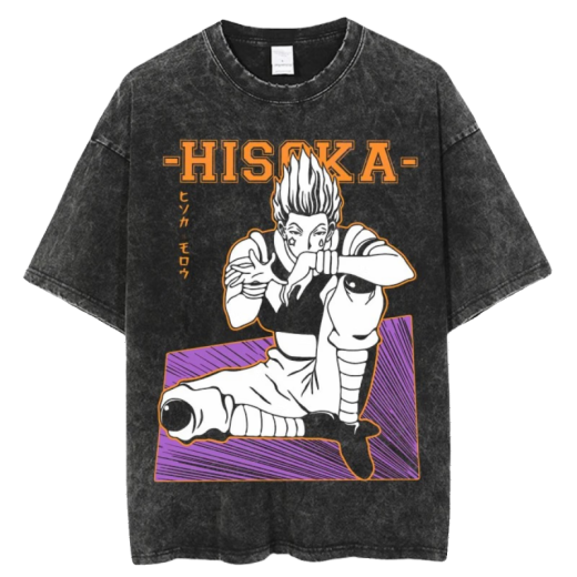 Jiuvia summer hip-hop street cotton t-shirt washing retro Japanese anime full-time hunter Hunter x Hunter trend B1342 washing black S