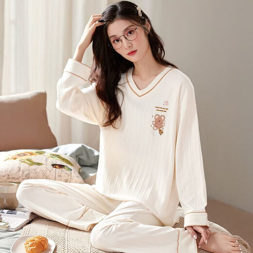 Pajama de Xuan Mulin para mujeres en primavera, otoño e invernal de las mangas largas Versión suelta Las damas pueden usar ropa casera para el otoño 9926 m 75-95Jin [Jin iguala 0.5 kg]