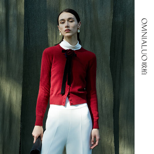 
Oberlano Ober high-end new year red round neck cashmere cardigan for women 2025 spring merino slim knitted sweater jacket quiet blue B05 sapphire blue M
