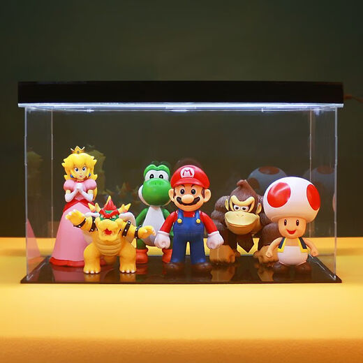 矢向SuperMario超级玛丽手办 PVC实心马里奥路易耀西龙蘑菇玩具模型 4cmA18款马里奥 手办+展示盒+灯