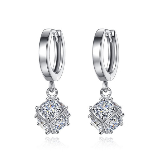 Nilan Fat Donglai same style pt950 platinum earrings for women Moissanite Rubik's Cube ear buckle style simple long earrings platinum Rubik's Cube