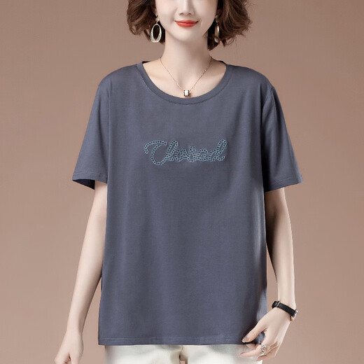Giordano Leichtes Luxus-Kurzärmel-Hemd für Frauen im Sommer Neue Plus-Größe Plus Size Damen Lose Mutter mit mittleren Altersbaumwolle vielseitigem Nachthemd Schwarz 9896 XL x