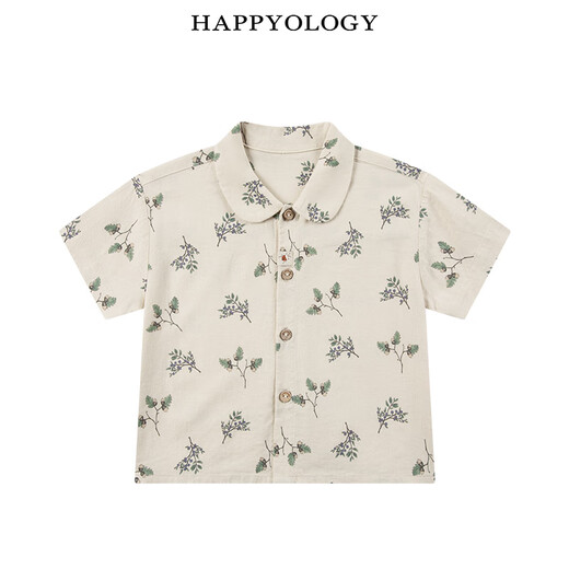 Happyology British children's new spring and summer boys' small lapel short-sleeved shirt girls' shirt shorts set Blueberry Pine Orchard-Blue and White (Shorts) 92 (92cm)