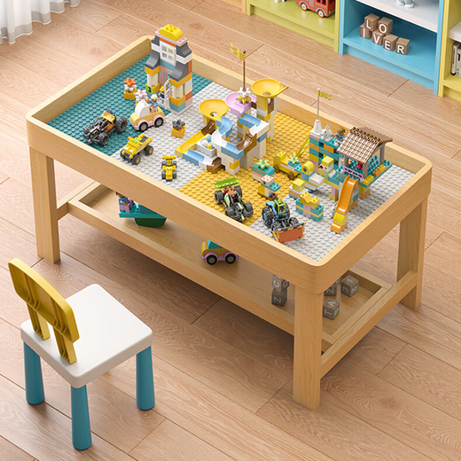 Hushi Xiaobao Tabla de construcción de madera maciza para niños Tabla de madera de madera de madera Multi-función Tabla de juego de juguetes de juguete de partículas grandes de madera Tabla de juego de Joy