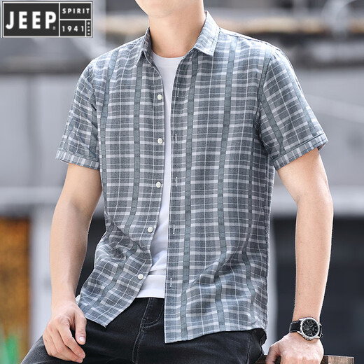 Jeep (Jeep) Camisa a cuadros de la camisa de verano de manga corta para hombres Camisa versátil Versátil Moda de moda Seda delgada de pulgada de pulgada de media manga ZZ829 Azul XL 120-135Jin [Jin iguala 0.5 kg]