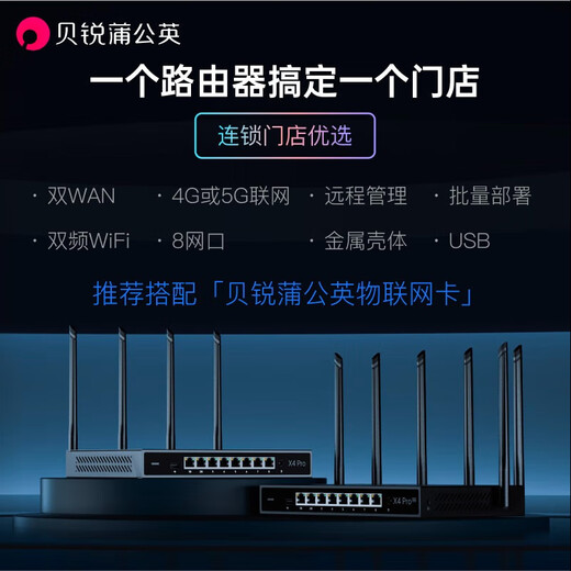 Berui Dandelion Enrutador Gigabit 5G de nivel empresarial Tarjeta SIM enchufable X4Pro CPE Agregación de puerto WAN dual WiFi de doble banda Red remota Puerto USB 8 puertos de red Seguro médico Red interna y externa X4Pro-5G