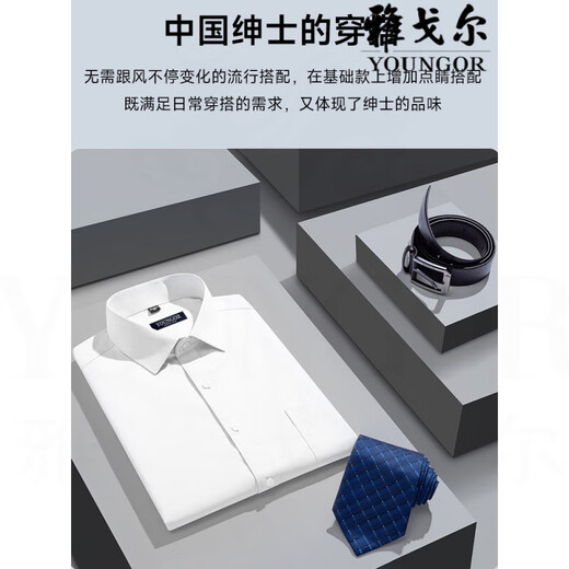 雅戈尔旗舰官方店男士短袖衬衫中年商务休闲条纹免烫抗皱正装纯色衬衣男 DX6629 39 建议【120-130斤】