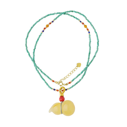 Potala Palace Beeswax Gourd and Green Pine Pendant Southern Red Lapis Lazuli Amber Necklace for Men and Women as a Birthday Gift for My Girlfriend