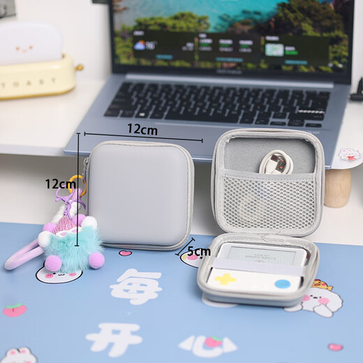 YWZR portable PU waterproof storage bag suitable for Baicizhan MAX word machine storage box large capacity with net pocket to hold data cable multi-purpose leather cushioning anti-fall portable gray storage box + purple lanyard + purple doll