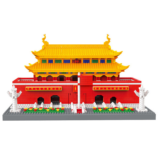 天安门国潮积木微小颗粒高难度玩具阿房宫拼装兼容乐高建筑黄鹤楼 中号天安门/3888颗粒 彩盒版