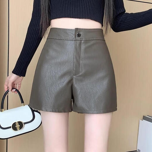 New small leather shorts for women in autumn and winter, new black American shorts, versatile high-waisted A-line European goods, black XL (recommended 115-125 Jin Jin equals 0.5 kg)