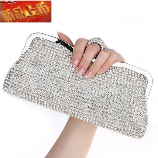 CAMPUSKITTENCK dinner clutch with diamonds, fashionable banquet bag with cheongsam bag, evening dress handbag, celebrity rhinestone hand, high gloss gold, with long chain + short chain