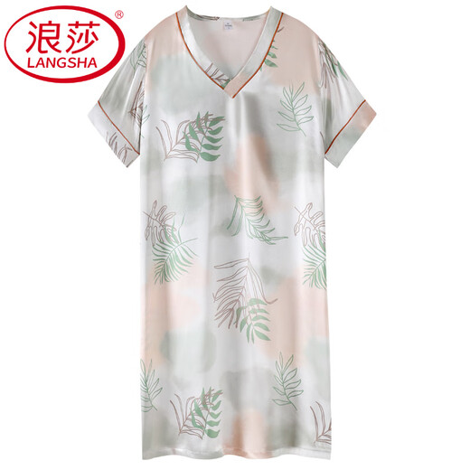 浪莎（LangSha）轻奢高端睡裙女夏季冰丝短袖长款睡衣新款夏天仿真妈妈连衣裙 9928 L