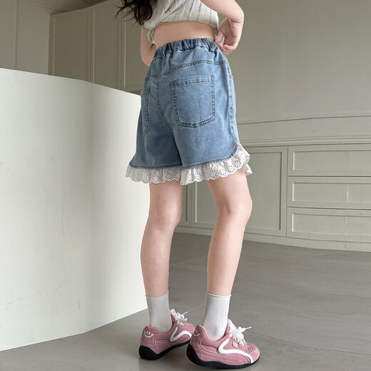 南源北富女童夏季牛仔短裤2025新款蕾丝花边五分裤潮 6624 110 cm