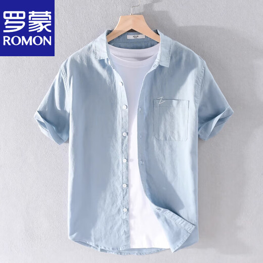 Romon Men's Men's Short à manches à manches japonais Loose Loue Été jeunesse Couleur solide COST COSTON COTTON LINEN 9711 White M Jin [Jin est égal à 0,5 kg]