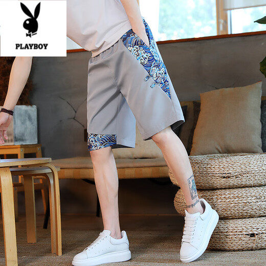 Playboy (Playboy) Pure Cotton Leinen 5-Punkte-Shorts Herren Sommer Trendy Marke Lose chinesische Stil lässige 5-Punkte-Hose für Jugendliche vielseitige Sporthosen mit mittlerer Reichweite. 833 Beige M.