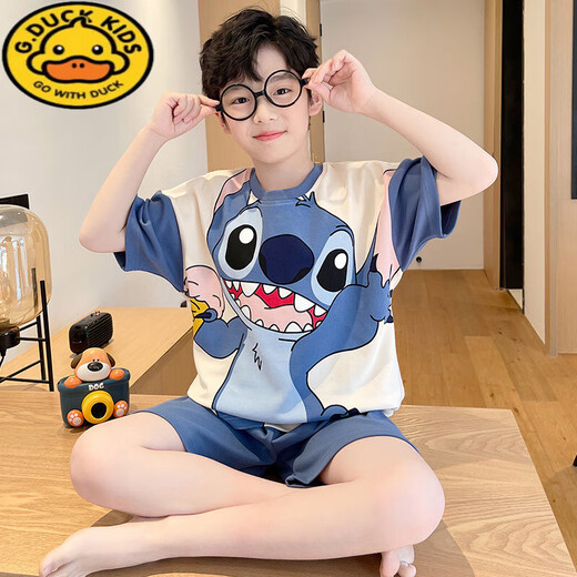 G.Duckkids Boy Pajamas Niños Summer Summer delgado algodón puro Traje de manga corta Niños de tamaño mediano de 12 años ropa de verano de moda DW-826 Little Amarillo Duck [algodón] 100 8 tamaños recomendados 90-100 cm de peso 2