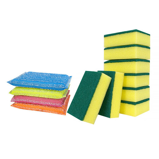 Kitchen cleaning sponge, scouring pad combination, double-effect and durable, reusable cleaning sponge, mixed color, yellow and green sponge, 5 pieces