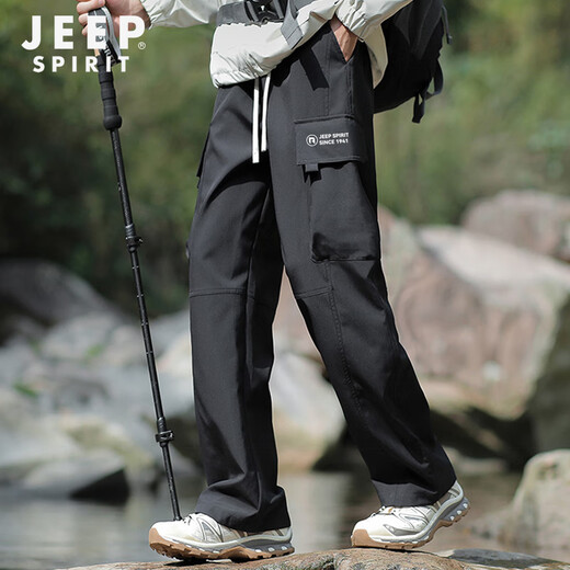 JEEP SPIRIT Jacket Pants Men's Autumn Fashion Loose Waterproof Overalls Men's Outdoor Sports Casual Pants Men Black 2XL