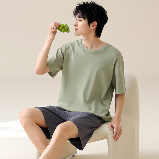SEPTWOLVES 2025 new men's pajamas summer pure cotton thin short-sleeved casual plus-size home clothing set for men to wear 13603 3XL (160-180Jin [Jin equals 0.5 kg])