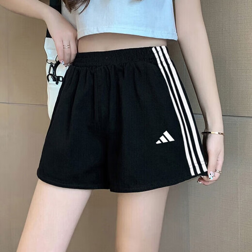 阿迪达斯 （adidas）女三条纹运动套装 夏季潮流时尚瑜伽跑步健身训练服舒适休闲衣裤 白色短袖T恤+黑色短裤/两件套 L
