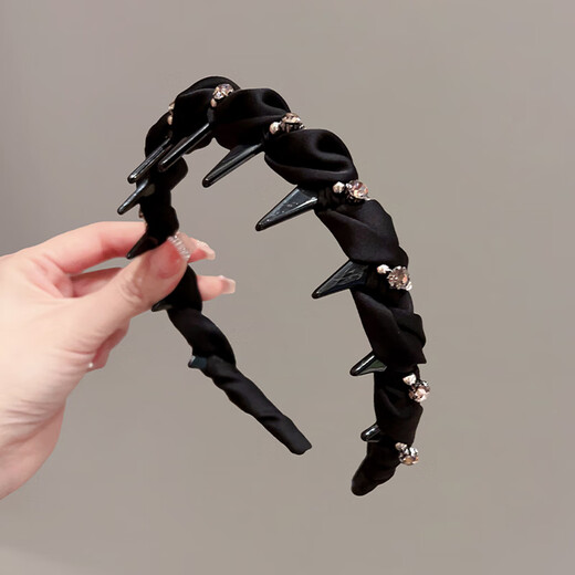 Zhuo Keke headband for women 2025 new style rhinestone wrapped wavy headband high-end non-slip toothed hair hole black hairpin black rhinestone wrapped hairband