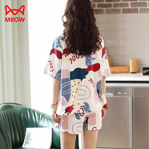 Cat Man (MiiOW) 2025 pajamas for women in summer pure cotton shorts shorts full casual student home clothing set Z9856 L [recommended 90-115Jin [Jin equals 0.5 kg] wear]