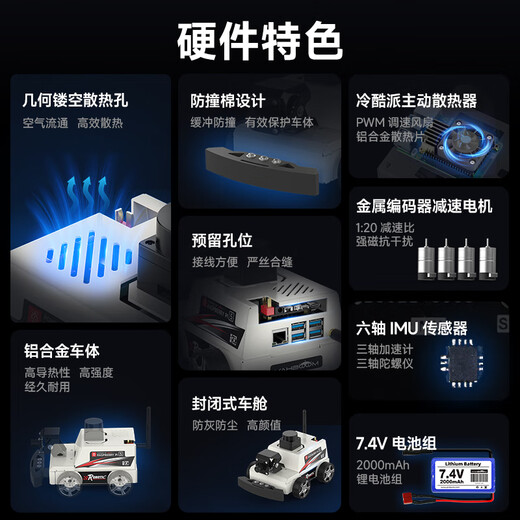 亚博智能（YahBoom）树莓派5机器人AI视觉小车ROS2激光雷达SLAM建图导航识别追踪MicroROS编程 含树莓派5-8GB