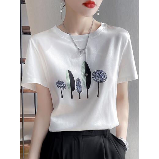 Hua Jiuqing Guangzhou Thirteen-row mulberry silk women's summer top print 6167 white lines S