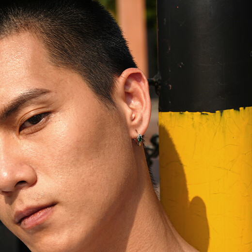 IDEAGEMER Tengshe 925 silver earrings for men, original retro high-end sense, handsome and versatile, earrings for the year of your life as a gift for your boyfriend. 925 silver Tengshe earrings - single black