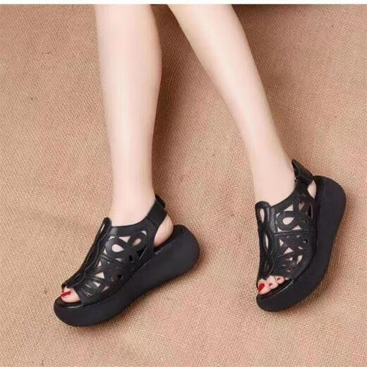 Yierkang Retro hohlen Sandalen für Frauen im Sommer Neue Dick-Soled-Schwamm-Kuchen-Mutter-Fischschuhe Mund Schuhe Fersenstil ethnisch im mittleren Alter und ältere Frauenschuhe braun 40