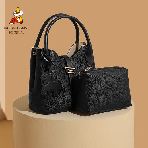 Vogelscheuche (mexikanische) Tasche Frauen 2025 Neu einfacher Eimer -Bag -Pendler Mutter und Kindertasche Nische tragbare Crossbody Frauenbeutel Schwarz