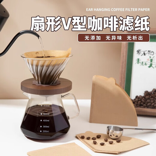 Hand-brewed freshly ground coffee filter paper for 1-4 people. Multiple Specifications 100 pieces. Wood pulp disposable. Wood color fan-shaped style. 1-4 people. 100 pieces.