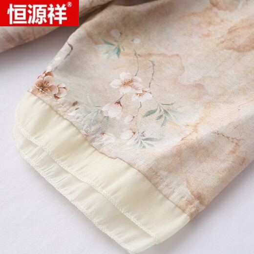 恒源祥（HYX）妈妈刺绣衬衫新款夏装中老年人上衣女士夏季套装洋气高贵国风小衫 X683粉色+米色裤子 XL (建议85-100斤)