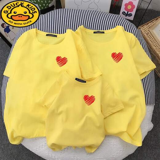 G.DUCKKIDS炸街亲子装三口2024新款潮一家四口t恤母女装夏装洋气纯棉短袖T N761：红色 180 XL