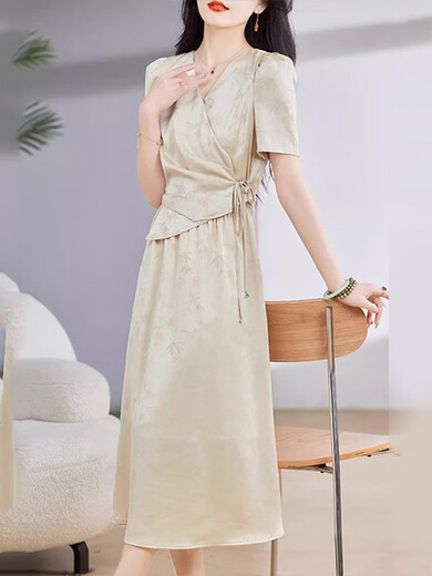 TJQ ​​Luxury High-End-Marke Kleid für Frauen 2025 SOMMER SOMMER SOMMER SCHLACHT Taillengekümmert zwei modische und stilvolle schlanke Temperamentrockleuchte Khaki M [96-105jin [Jin entspricht 0,5 kg]]