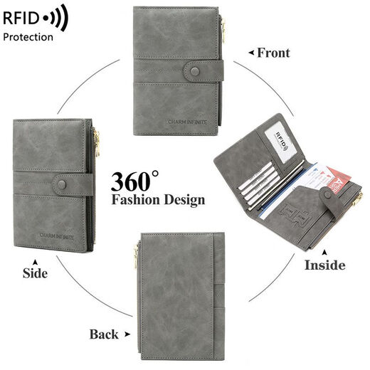 New new certificate bag anti-theft brush RFID passport clip zipper buckle folder multi-function travel passport bag pink